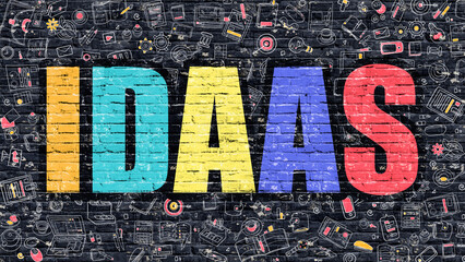 IDAAS - Identity as a Service - Concept. Modern Line Style Illustration. Multicolor IDAAS Drawn on Dark Brick Wall. Doodle Icons. Doodle Design Style of IDAAS Concept. IDAAS on Dark Brick Wall. - obrazy, fototapety, plakaty