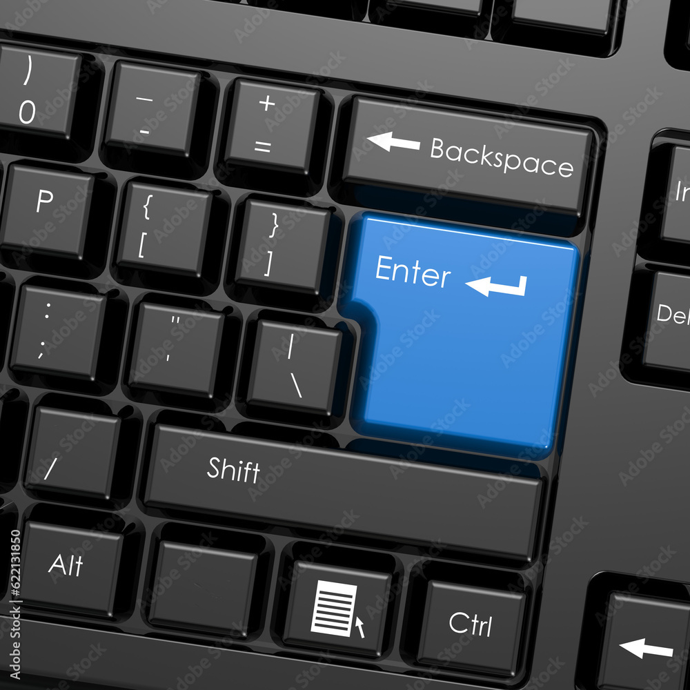 Aufkleber blue enter button in black keyboard image with hi-res rendered artwork that could be used for any gr