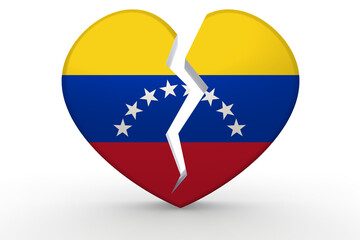 Broken white heart shape with Venezuela flag, 3D rendering