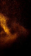 Fototapeta na wymiar Golden black rich abstract magic stars particles lights swirl loop background. Detailed vertical luxury and glamor 3D illustration backdrop. Glowing swarm of amber sparks for luxury product shot.