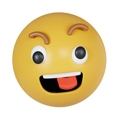 3d crazy emotion. A face showing a stuck-out tongue. icon isolated on gray background. 3d rendering illustration. Clipping path.