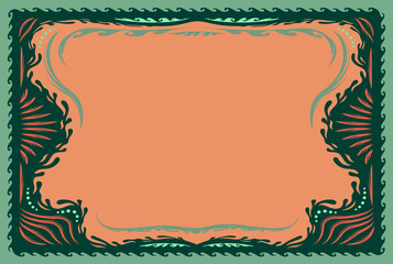 A horizontal frame template in greens and pinks, with a psychedelic retro vibe. Good for poster, flyer, or greeting.