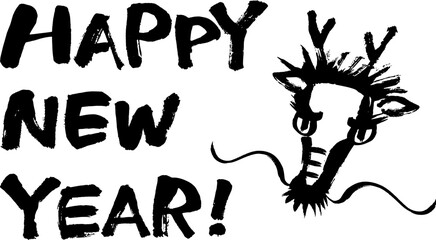 筆で手書きの辰とHAPPY NEW YEAR