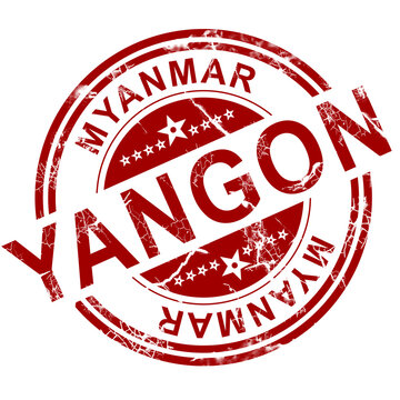 Red Yangon stamp with white background, 3D rendering