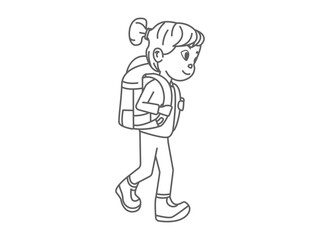 camping icon illustration, line art of girl carrying camping backpack