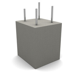 3d illustration of reinforced armored concrete block, over white background