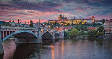Image of Prague, capital city of Czech Republic, during dramatic sunset.