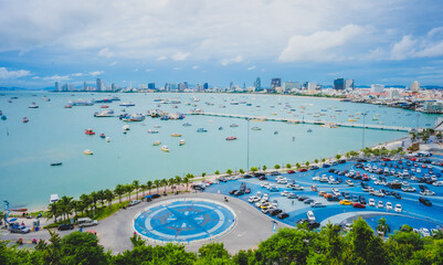 Pattaya city high angle view overlooking the sea sky and pattaya city