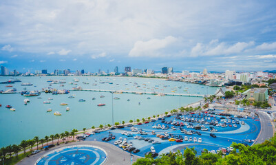 Pattaya city high angle view overlooking the sea sky and pattaya city