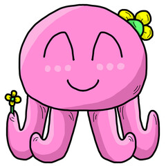 Pink Octopus With Flower
