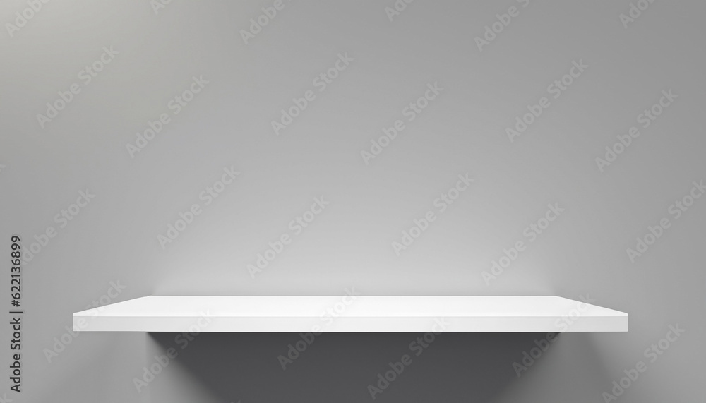 Aufkleber universal minimalistic background for product presentation. white empty shelf on a light gray wall.