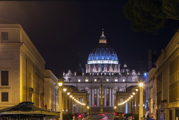 Fototapeta na wymiar St. Peter Basilica is a church in the Renaissance style located in the Vatican City. Evening