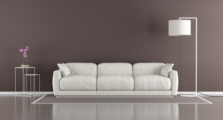 Brown contemporary living room with white couch and floor lamp - 3d rendering