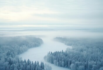 Obraz na płótnie Canvas Over Winter Forest Horizon Sweden