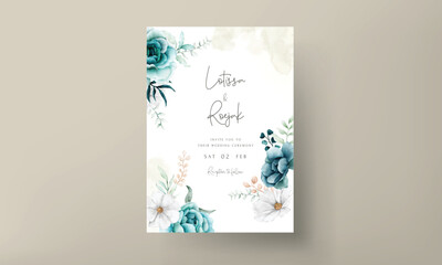 beautiful wedding invittaion card with tosca floral watercolor