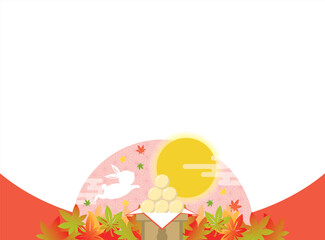 紅葉とうさぎのお月見フレーム　十五夜　お月見団子