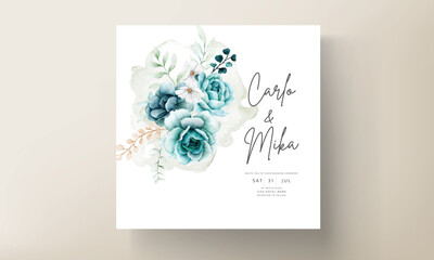 elegant watercolor flower and leaves wedding invitation card