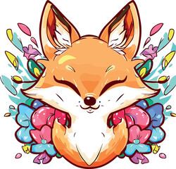 Enchanting Fox Illustration with Floral Elements