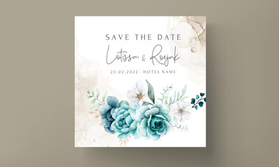 elegant watercolor flower and leaves wedding invitation card