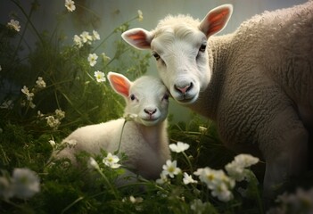 Young lamb with its mother sheep