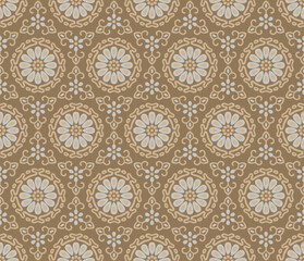 Japanese Circle Flower Motif Vector Seamless Pattern