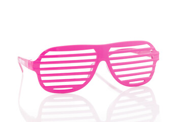 Pink 80's slot glasses isolated on white background 3/4 view