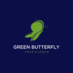 green butterfly logo design with leaf