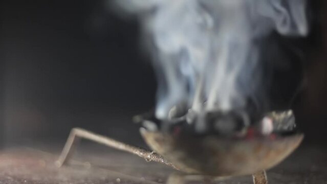 SHOT OF SMOKE ND FOG OF LOBHAN COMING FROM A LOBHAN DANI ON THE FLOOR. HD - FOOTAGE - CINEMATIC