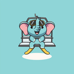 Cute elephant on chairlifts cartoon illustration