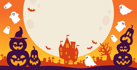 Orange Halloween background material, full moon and pumpkin