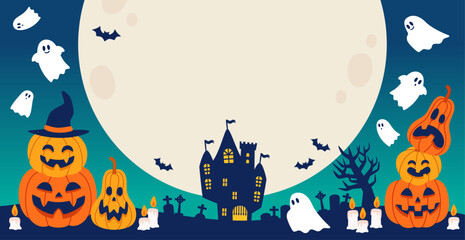 Halloween background material, full moon night and pumpkin