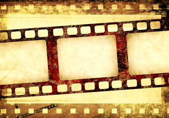Grunge background with retro filmstrips and old paper texture
