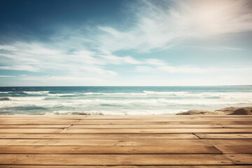 Fototapeta premium wooden board with sea background