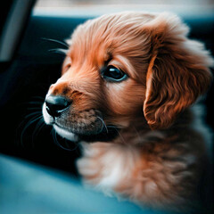 Puppy looking out the window. Generative AI