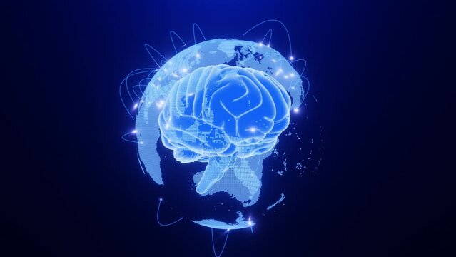 Human Brain and Earth Hologram for Technological AI Artificial Intelligence Animation 4K