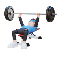 Fototapeta na wymiar 3D Sportsman Character Building Strength with Barbell Bench Press Exercise
