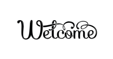 Welcome lettering text. Handwritten calligraphic inscription with smooth lines in black color. Great for banners, Posters, and t-shirt printing.
