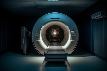 Room with an MRI scanner with art lighting AI