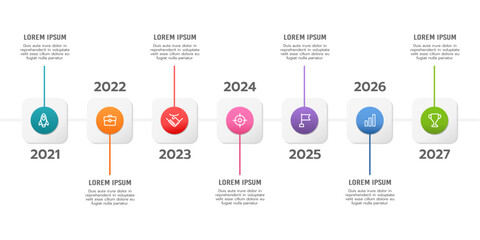 Business infographic timeline presentation. 7 Milestones for Successful. Vector illustration.
