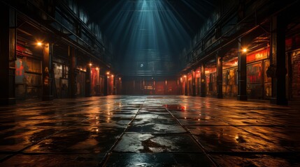 Epic empty boxing ring in the spotlight on the fight night AI