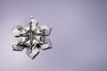 snowflake origami made of banknotes dollar Handmade