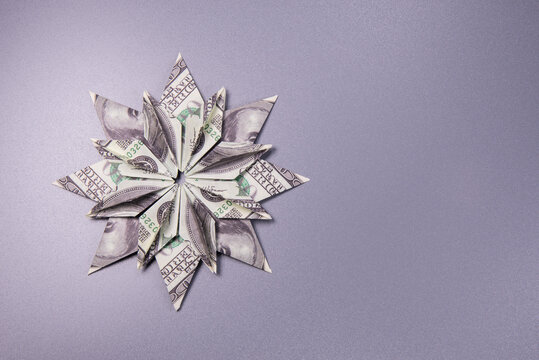 snowflake origami made of banknotes dollar Handmade