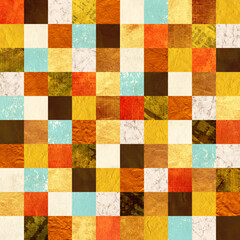 Fototapeta premium Seamless background with paper patterns of different colors - yellow, brown, blue, green, red and beige. Endless texture can be used for wallpaper, pattern fills, web page background, surface textures
