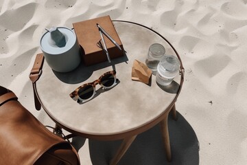 Fototapeta na wymiar Seaside Serenity: A Table Set in the Sand