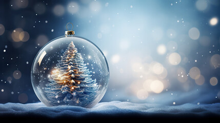 Fototapeta na wymiar Winter Wonder: Shiny Christmas Tree in a Snow Globe, Capturing the Magic of the Season, created with Generative AI