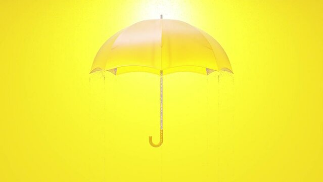 Yellow umbrella was opened while it was pouring rain. Designed with minimal concept. Animation, 3D Render.