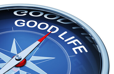 3D rendering of a compass with a good life icon