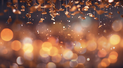 Obraz premium A golden bokeh, with defocused lights in warm hues of gold. Generative AI 