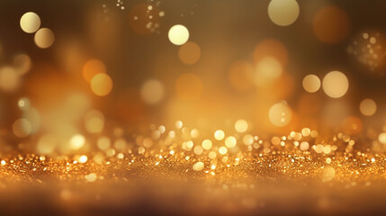 A golden bokeh, with defocused lights in warm hues of gold. Generative AI
