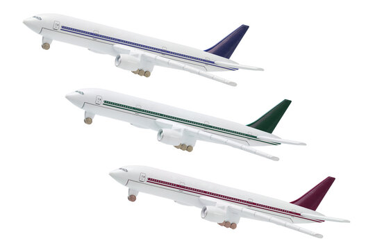 Miniatue Model Of Commercial Jetliners on white Backgroud